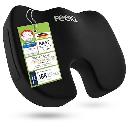 feela.® Cojín de Asiento ortopédico [3 Grados de dureza] - Cojín de Asiento ergonómico para Silla de Oficina - Aumenta la Comodidad al Sentarse, favorece la circulación y Alivia el coxis (Suave)