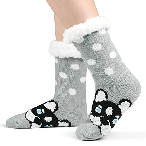 WOSTOO Fluffy Socks for Women, Cozy Thermal Slippers Socks Dog Socks Cute with Non-Slip Soles, Winter Socks Warm for Women and Girls Christmas Gift（Size EU 36-41）, (HI134009)