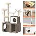 Litter Box Enclosure with Tree Tower and Condo, Wooden Cat Tower with Scratching Posts, Cat Hammock, Hidden Litter Box Furniture,Wooden Cat Furniture with Multiple Platforms,Rustic Grey