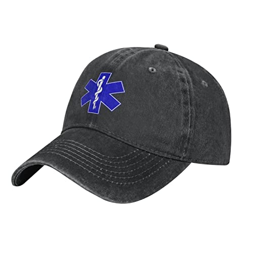 American Flag EMS Star of Life EMT Paramedic Medic Vintage Washed Denim Baseball Cap Adjustable Dad Hats Gift for Men Women