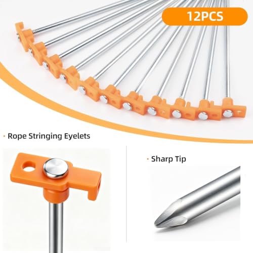 12 Pack Tent Stakes Heavy Duty Camping Stakes,AVOFOREST 7.1inch Non-Rust Metal Tent Pegs with Storage Bag Ground Stakes Tent Spikes Camping,Garden,Hiking Orange (Orange 12pcs, 7.1IN) - Image 3