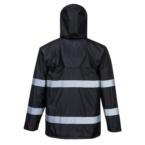 Portwest F440 Men's Hi Vis Waterproof Hooded Rain Jacket - Classic Iona Reflective Rain Coat Black, Large2