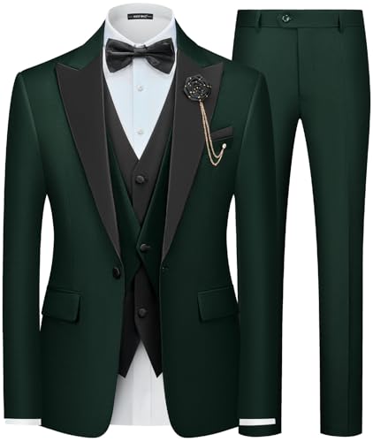 MAGE MALE Men's 3 Piece Tuxedo Suits Slim Fit One Button Formal Wedding Party Tux Blazer Vest Pants Set - Main Image