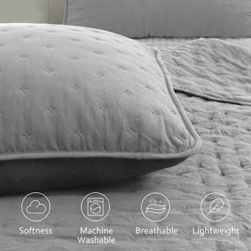 ROARINGWILD California Cal King Size Quilt Bedding Sets with Pillow Shams, Grey Oversized Lightweight Soft Bedspread Coverlet, Quilted Blanket Thin Comforter Bed Cover, 3 Pieces, 118x106 inches