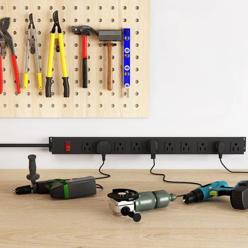 Image of 10 Outlet Power Strip 6FT Long Extension Cord Heavy Duty Power Strip Wall Mount Outlet Metal for Kitchen,Office,School,Garage,Workshop,Industrial,125V /15A /1825W,Black(6FT)
