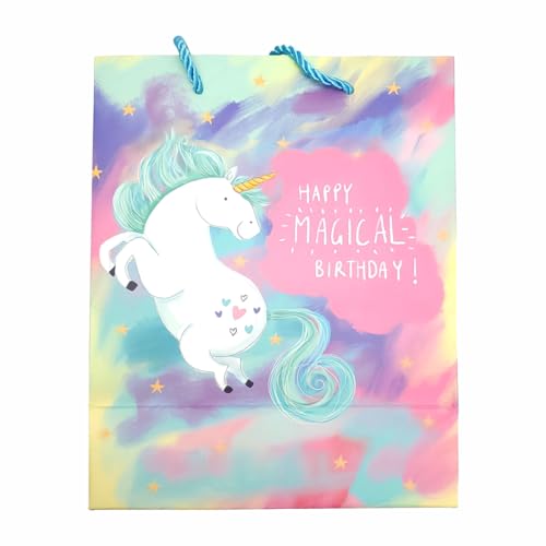 Image of Crackles Unicorn Character Printed Paper Bags for Gifting Eco Friendly Gift Paper Bags with Sturdy Handles (Pack of 12)