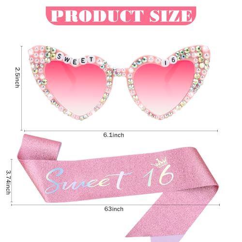 Semato 16th Birthday Gifts for Her Sweet 16 Birthday Sash and Sunglasses 16th Birthday Decorations2