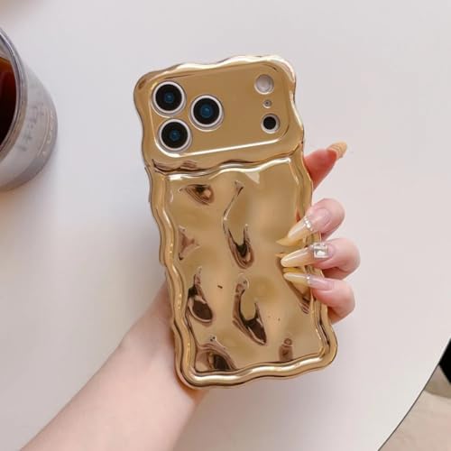 Coque iPhone 15 or à motif météorite électroplaqué et bord ondulé