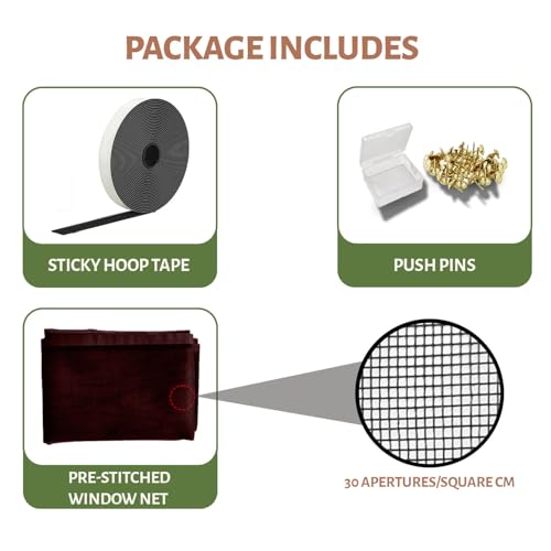 Image of TurtleGrip Standard Size Window Mosquito Net (Size-50x60cms /19.69x23.62 Inches /1.64x1.97 Feet - Brown) | 120 GSM Stitched Fiberglass Mesh with Strong Hook & Loop Adhesive for Easy Installation