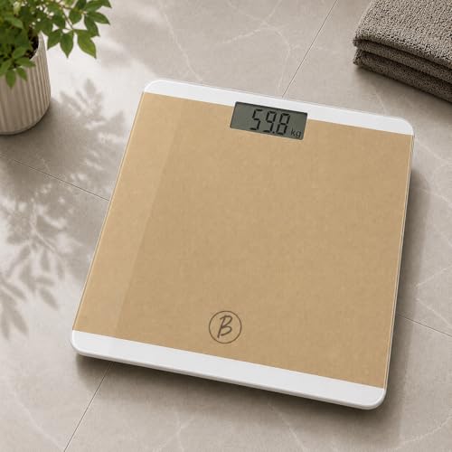 Image of Btag Premium Digital Body Weight Scale | 26x26 cm Wide Platform | Clear LCD Display | Anti-Skid Base | 180 kg Capacity Block Design (Camel)