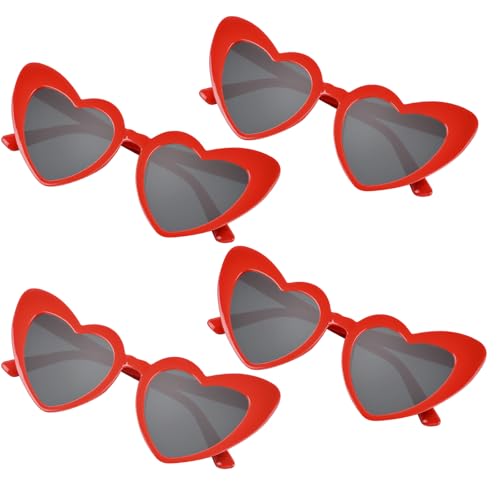NACHLYNN 4 Pairs Heart Shaped Sunglasses Bachelorette Sunglasses Love Vintage Heart Glasses for Women Party Weddings (4, Red)