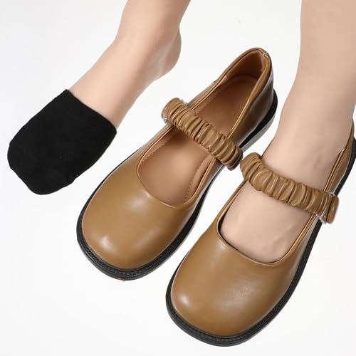 Image of InnoHHustle Toe Socks for Mules, 6 Pairs Half Socks for Women Toe Topper Covers No Show Invisible Non-slip Liners for Mule (Black, Skin)