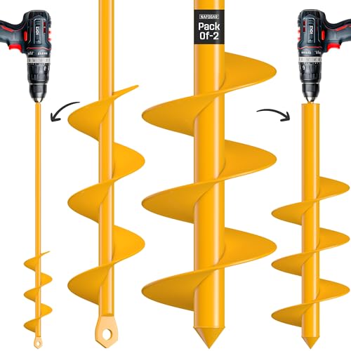 Nafogar Garden Auger Drill Bit for Planting - Pack of (2) - 1.6”x16.5” & 3.5”x16” – Garden Spiral Hole Digging for Planting, Bulbs, Bedding Plants & More - Compatible with 3/8 Inch Hex Drive