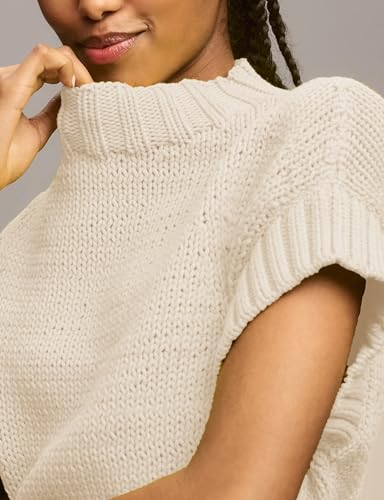 Image of Womens Mock Neck Cap Sleeve Sweater Vest Casual Solid Cropped Tank Tops Pullover Sweaters