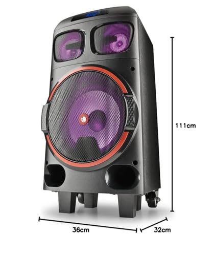 NGS Wild Dub Zero - Altavoz portátil de 120W Compatible con Tecnología Bluetooth y True Wireless Stereo, Subwoofer 8” + Doble Tweeter 3"(Micro SD/USB/AUX IN/), Ruedas, Color Negro