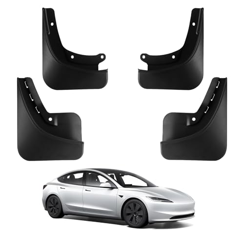 BASENOR 2024 2025 2026 Tesla Model 3 Highland Mud Flaps Splash Guards Fenders (Set of 4) No Drilling No Tape Mudflaps (Proprietary Design) All Weather Protector Mudguards for Model 3