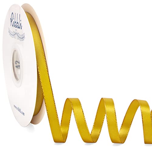 Ribbli Gold Satin Ribbon With Gold Edge,Double Faced Satin 3/8 Inch X Continuous 50 Yards,Gold Ribbon Use For Crafts, Gift Wrapping, Wedding Card Decoration #TOP8