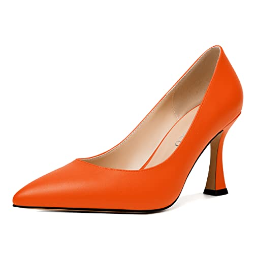 MODENCOCO Womens Slip On Elegant Matte Pointed Toe Sexy Party Stiletto High Heel Pumps Dress Shoes 3.5 Inch