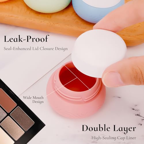 Image of Lyrovo 30ml Silicone Travel Containers for Toiletries, Set of 4 - BPA-Free Leakproof Refillable Cosmetic Jars with Clear Bag, Name Stickers, and Scoops for Face, Hand & Body Creams (Pastel)