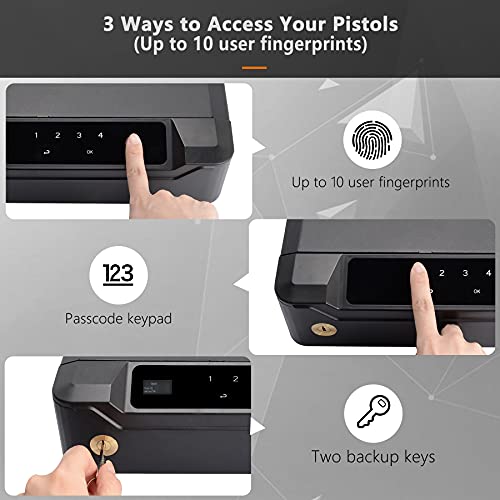 Adoreal Fingerprint Gun Safe for Handgun, Sensitive Quick-Access Biometric Gun Safe for Pistols, Visible LCD Monitor Gun Locks Box for 2 Guns, Anti-theft Design Sturdy Heavy Steel Construction
