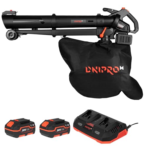 Dnipro-M Soplador y Aspirador de Hojas a Batería 2x20V Sin Escobillas, 60 m/s, 2 en 1 - DVB-200BC Dual + 2X Batería 4.0Ah + Cargador