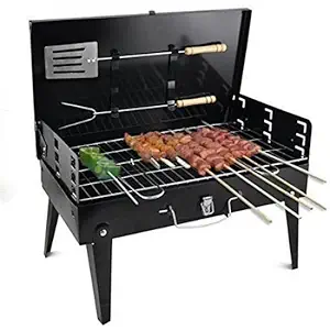 Gadget and Crafty World Stainless Steel Briefcase Style Barbecue Grill Toaster (Medium, Black)