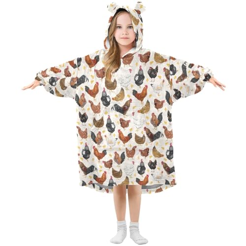 Couverture à capuche pour enfants Mnsruu sweat polaire surdimensionné à motif poules