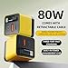 3 in 1 GaN Charger,80w Fast Charger Adapter with Type-C Cable & 2 USB Ports,Multi-Functional Retractable All in one Charger for Phone,Tablets,laptops (Yellow)