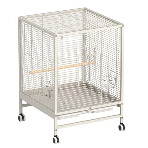 TAYTHI 大型バードケージ キャスター付きで移動が簡単 スタンドポールと給餌ボウル 引き出しトレイ付き お手入れ簡単 オウム、ラブバード、フィンチ、インコ、オカメインコに最適 (ホワイト,48*48*65CM(ワイヤードア))