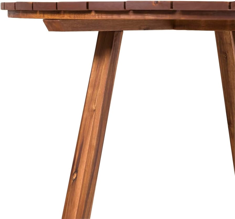 Contemporary Solid Wood Slat-Top Round Patio Dining Table – Black Wash