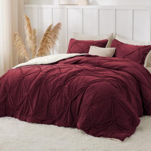 Image of BEDELITE Fluffy Sherpa Twin Comforter Set,Pintuck-Burgundy