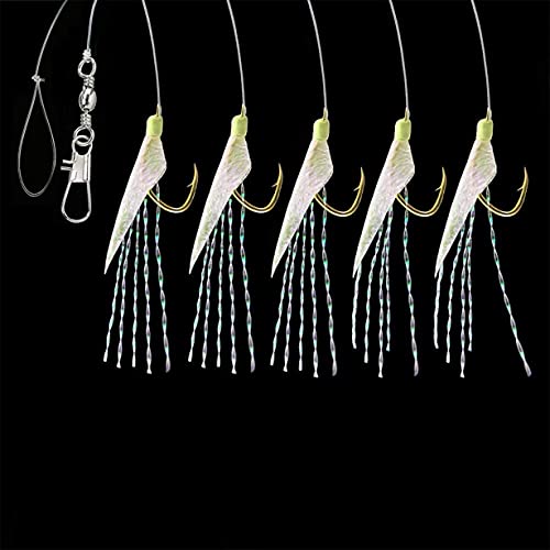 Jenzi DEGA Heringsvorfach mit echter Fischhaut, DREI Farben, mit fünf Haken mit unterschiedlicher Größe, Lieferung auf praktischem Eva-Board (weiß)