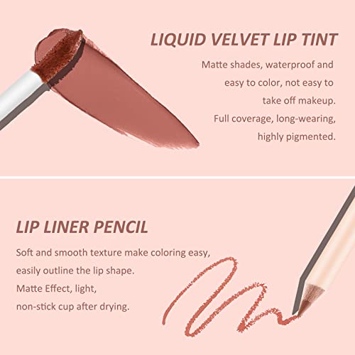 Boobeen Liquid Matte Lipstick And Lip Line Pencil Set, Nude Red Lip Makeup Longwear Waterproof Lipliner Pens & Velvet Lip Stain Lip Gloss Smooth Matte Lip Color Make Up Gift Set #TOP1