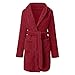 Sdwingk Short Plush Robe for Women with Pockets Mid Length Bathrobe Fuzzy Fleece Robes Cozy Soft Nightgown Winter Sleepwear