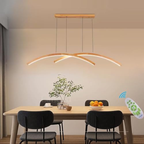 Lustre de table à manger LED en arc bois avec télécommande pour salon - 7