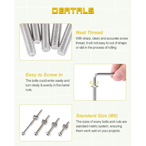 Image of Crib Screws Hardware Replacement Kit- Baby Bed Frame Bolts &Barrel Nuts Set for Delta /Graco /Dream,M6x20mm /40mm /60mm /80mm Hex Drive Socket Cap Screws Barrel Nuts. (Silver-28set)