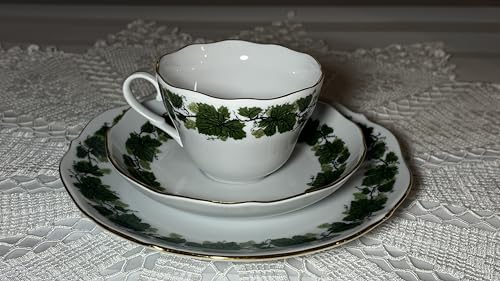 3 tlg Triptis Weinlaub Porzellan Tee-Kaffee-Tasse, Untertasse und...