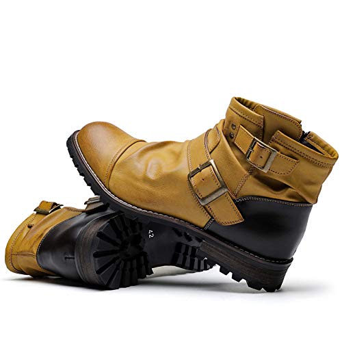 Amapo Western Cowboy Mens Boots Mid-Tube Boots Fashion Thick Heel Mens Chukka Boots Mens Casual Zipper And Buckle Motorcycle Boots(Am2002-Brn-43) #TOP2