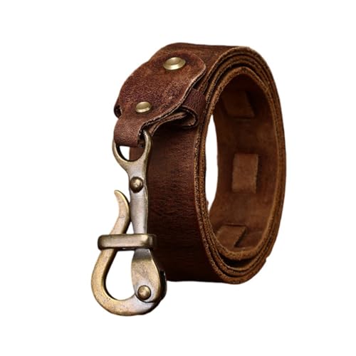 SAJMAKUWLA Cowboy Belt, Vollnarbiger echter Echtleder-Jeansgürtel, Western-Cowboy-Riemen mit natürlichem, massivem Messing-Schnallenring und Haken(Brown,100cm/39)