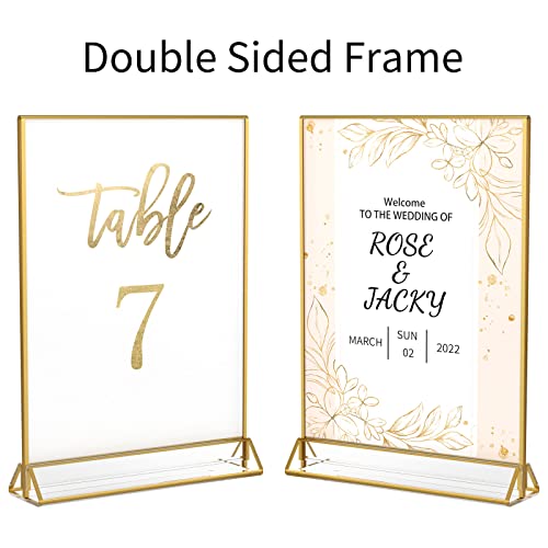 niubee 6pack 5 x 7 clear acrylic wedding table number holder stands with gold borders double sided picture frames sign for restaurant menu recipe cards photo display