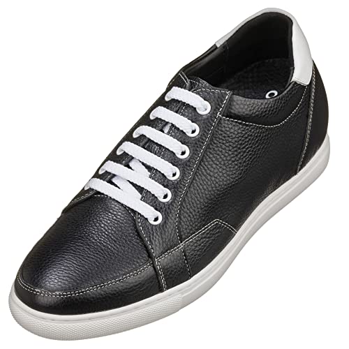 CALTO Men's Invisible Height Increasing Elevator Shoes - Black Leather Lace-up Casual Sneakers - 2.5 Inches Taller - K0081- Size 9 D(M) US