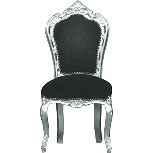 Casa Padrino Barock Esszimmer Stuhl Schwarz/Silber - Möbel Interior
