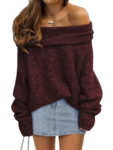 LILLUSORY Womens Off The Shoulder Sweater Oversized Winter Fall Outfits