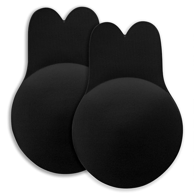 zupeya Adhesive Invisible Lift-Up Bra Pads for Women | Push Up Rabbit Shape Silicone Nipple Cover | Backless Strapless Bra for Party (in, Alpha, XL, Black)-picture-10