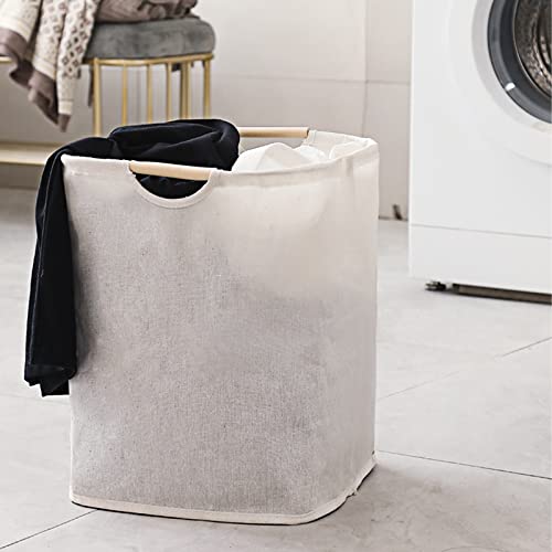 Relota Cesto Beige Gran 39×53×27 cm, Ropa Sucia Plegable Portátil con Mango de Madera, Puede Usar Dormitorios, Salas Estar, Habitaciones Niños, Baños, Viajes - imagen 5