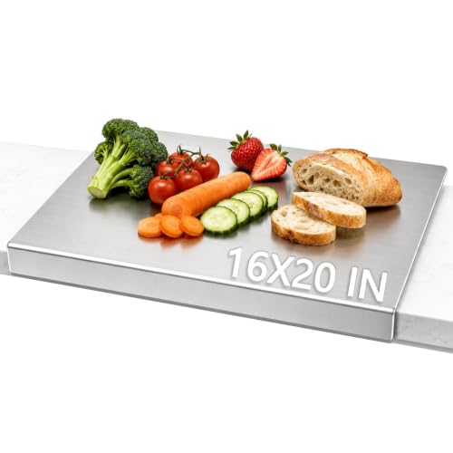 Kant Stainless Steel Cutting Board with Lip, Steel Cutting Boards for Kitchen Non-Toxic Dishwasher Safe Chopping & Kneading Board for Dough Meat/Vegetable/Fruit/Bread/Baking Gift-Ready(1PC-16X20 IN) by Fittakan - Used condition - US$47.31