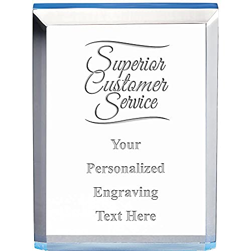 Crown Awards 4" H Recognition Blue Tinted Acrylic Trophy Superior Customer Service Award - Customized Trophy with Blue Accents for Recognition, with Free Personalization Prime