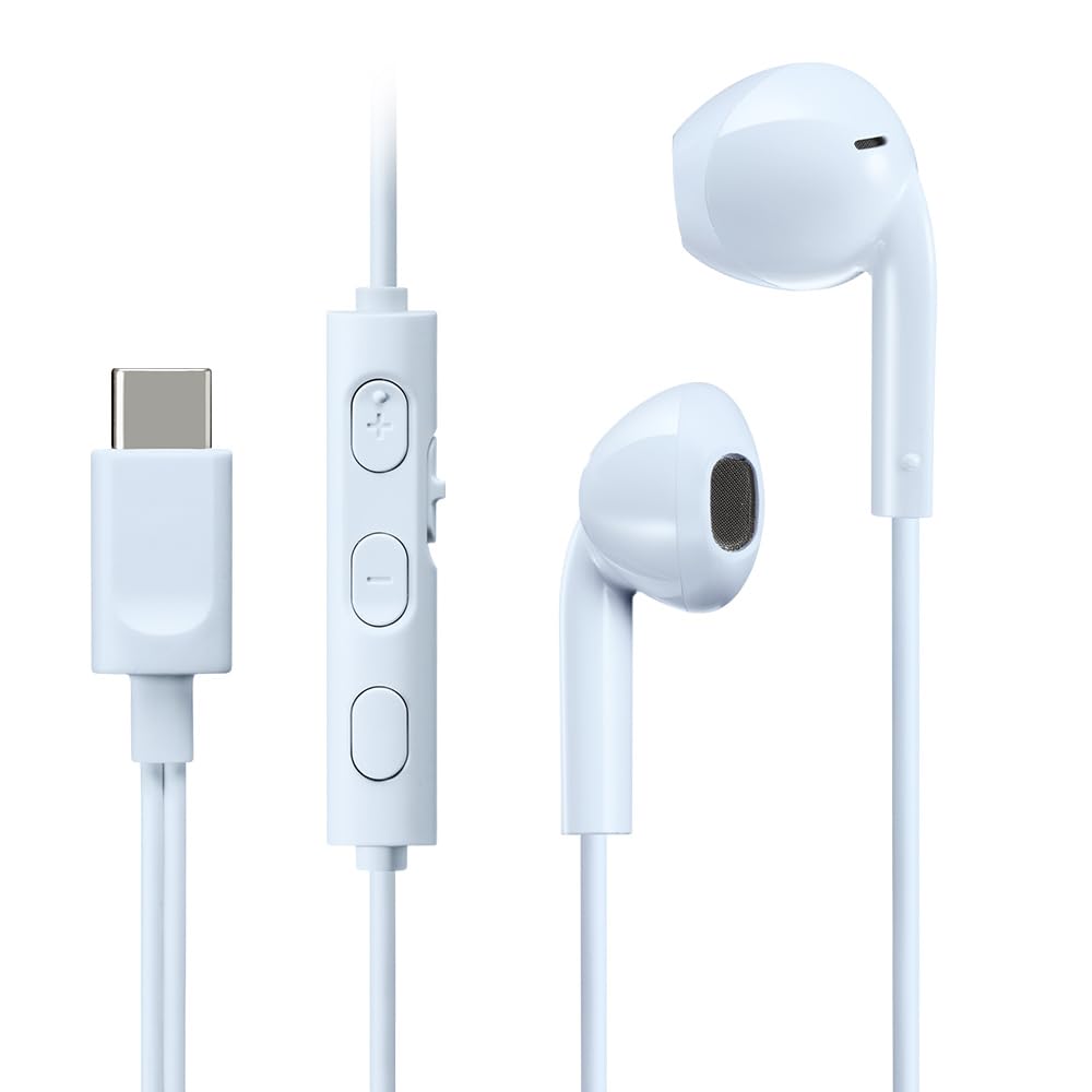 JVC HA-FR17UC-A Bud-Type USB-C Earphones with Built-in DAC for Powerful and Crystal Clear Sound, Practical Microphone and 3-Button Remote Control in Extremely Compact Design (Blue)