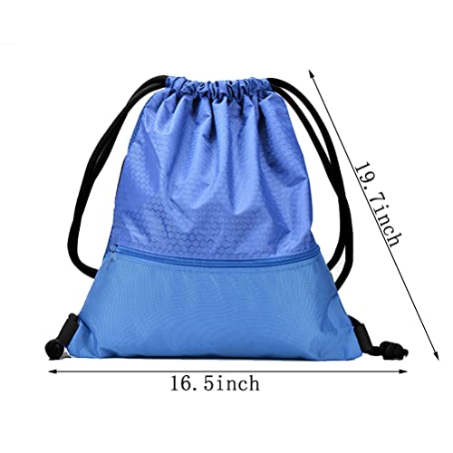 Image of Drawstring Backpack Bag, Waterproof Draw String Back Sack with Zip Pocket, Gym Drawstring Bags Swim Bag for Men Women