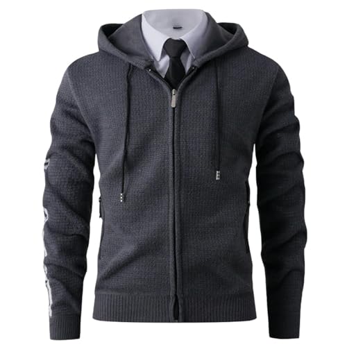 Cardigan à capuche homme en tricot et doublure peluche chaude pour l'hiver